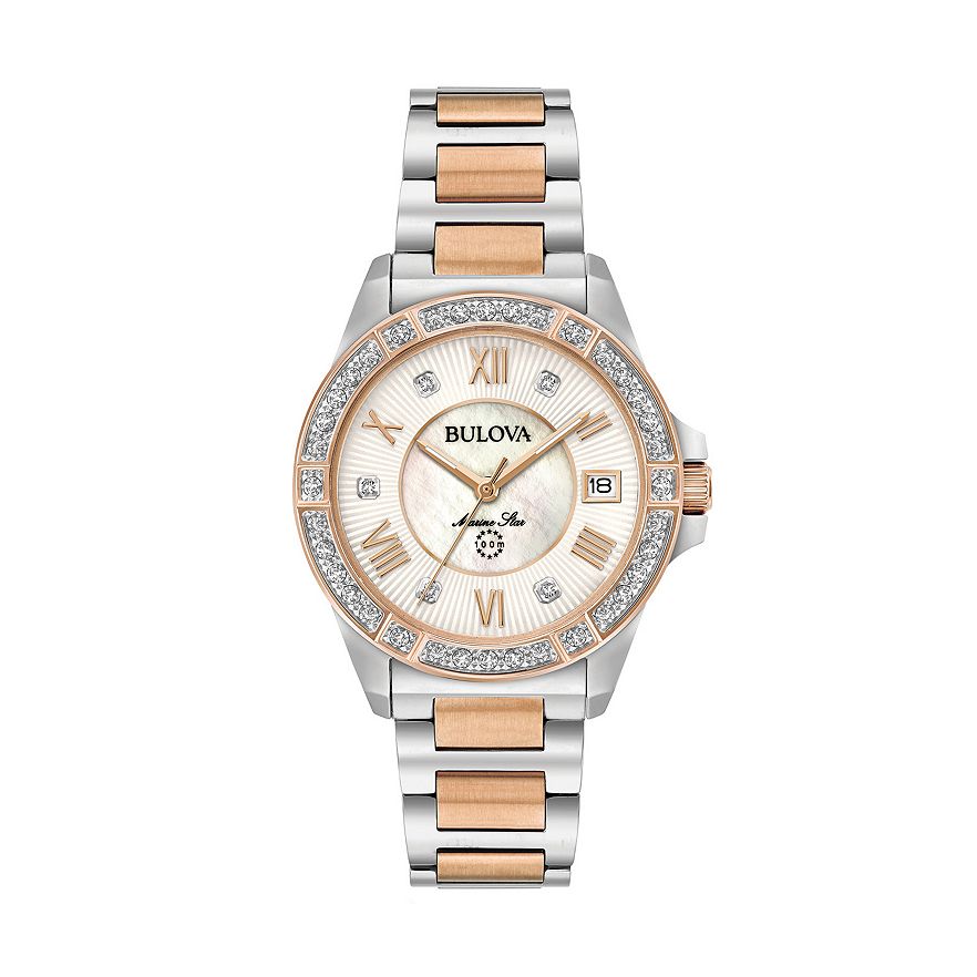 Bulova Womens Marine Star Diamond Two Tone Stainless Steel Watch