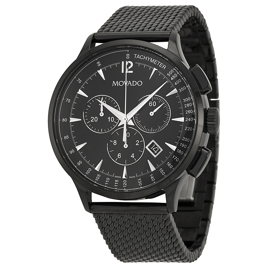 0606804 Movado Circa Chronograph Black Dial Black PVD Mesh Men's Watch