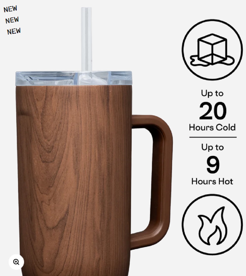 Corkcicle 40oz. Walnut Wood Cruiser Insulated Tumbler with Handle