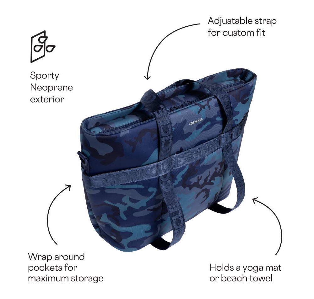 Corkcicle Estelle Camouflage Navy Blue Neoprene Tote