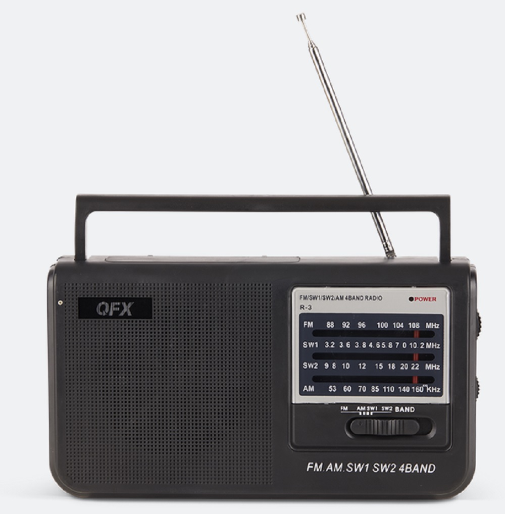 QFX PORTABLE 4-BAND AM/FM/SW1/SW2 RADIO WITH HEADPHONE OUTPUT