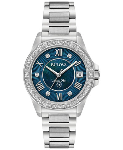 Bulova Womens Diamond Accent Marine Star Stainless Steel Bracelet Watch