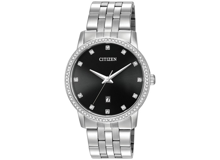 BI5030-51E Citizen Black Dial Watch with Swarovski Crystals and Silver-tone Bracelet