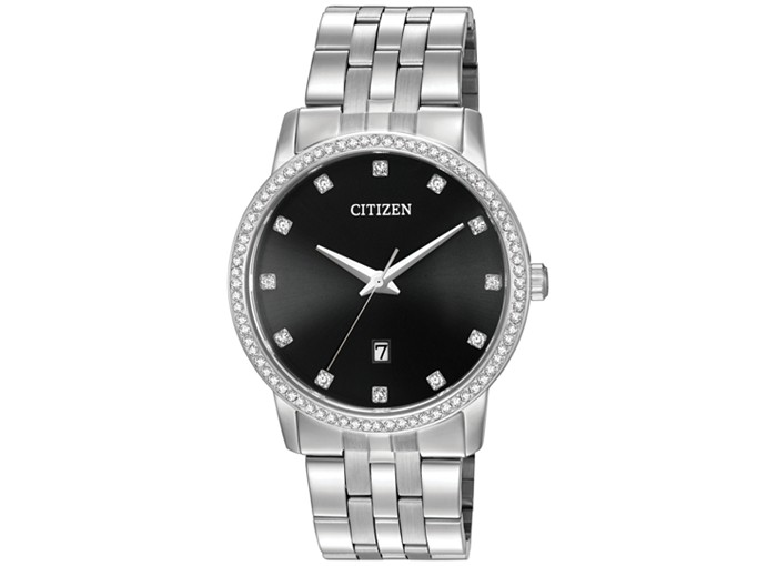 BI5030-51E Citizen Black Dial Watch with Swarovski Crystals and Silver-tone Bracelet