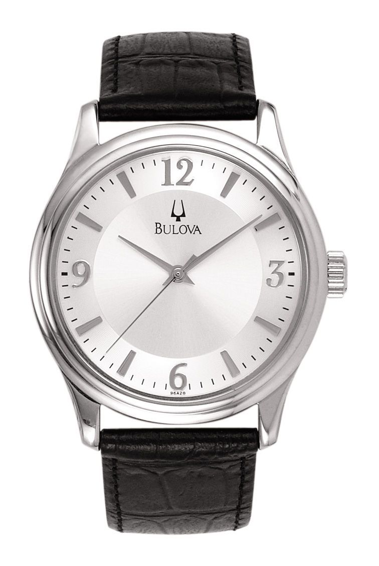 96A28 Bulova Classic Collection Mens Silver Dial Watch w/ Black Leather Strap