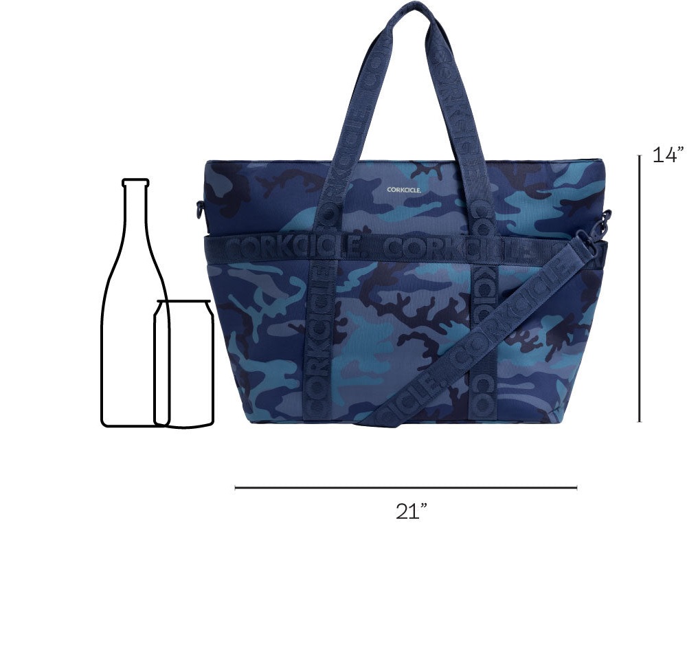 Corkcicle Estelle Camouflage Navy Blue Neoprene Tote