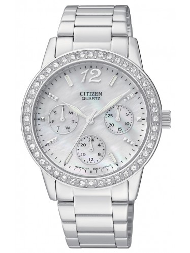 Citizen Quartz Womens Oversized Crystal Chronograph Stainless