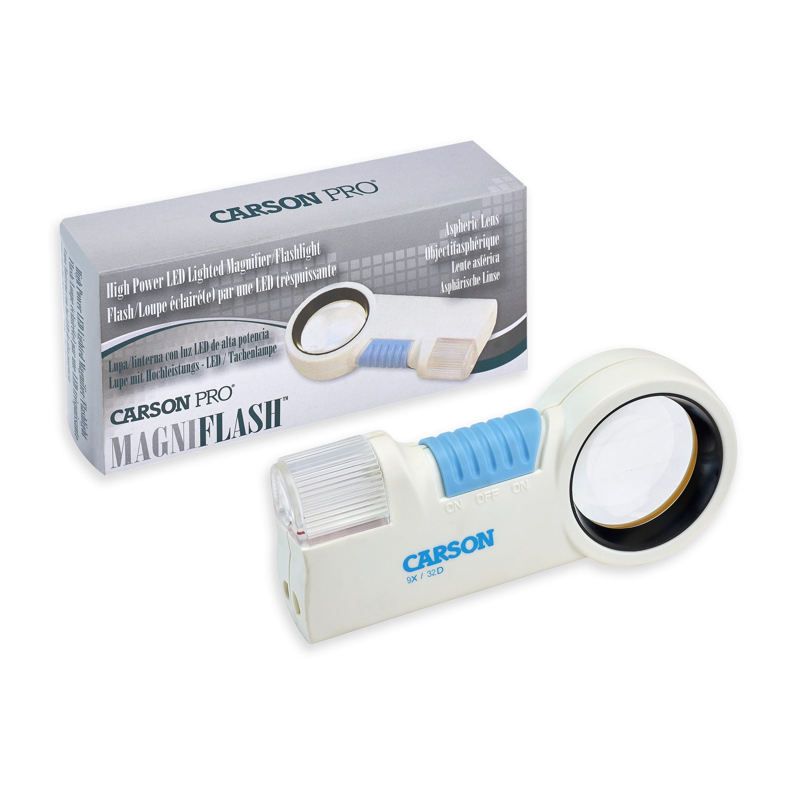 Carson PRO Series MagniFlash™ 9x Powered Aspheric Lens LED Lighted Magnifier/Flashlight
