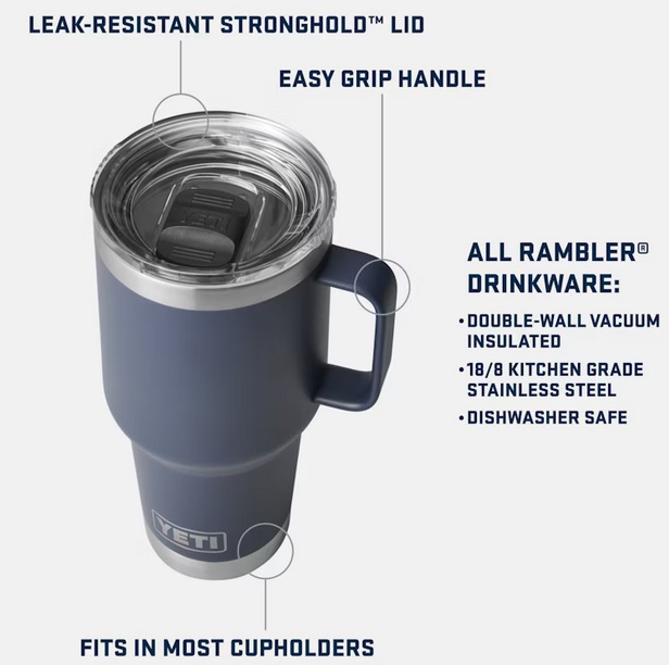 Yeti Rambler 30oz Travel Mug with Stronghold Lid