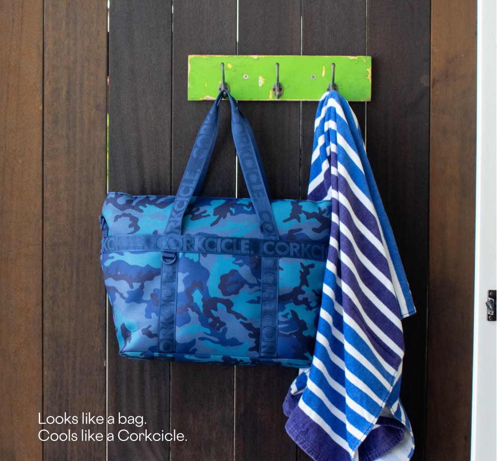 Corkcicle Estelle Camouflage Navy Blue Neoprene Tote