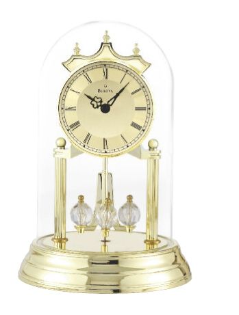 B8818 Bulova Tristan I Brass Revolving Pendulum Clock w/ Glass Dome