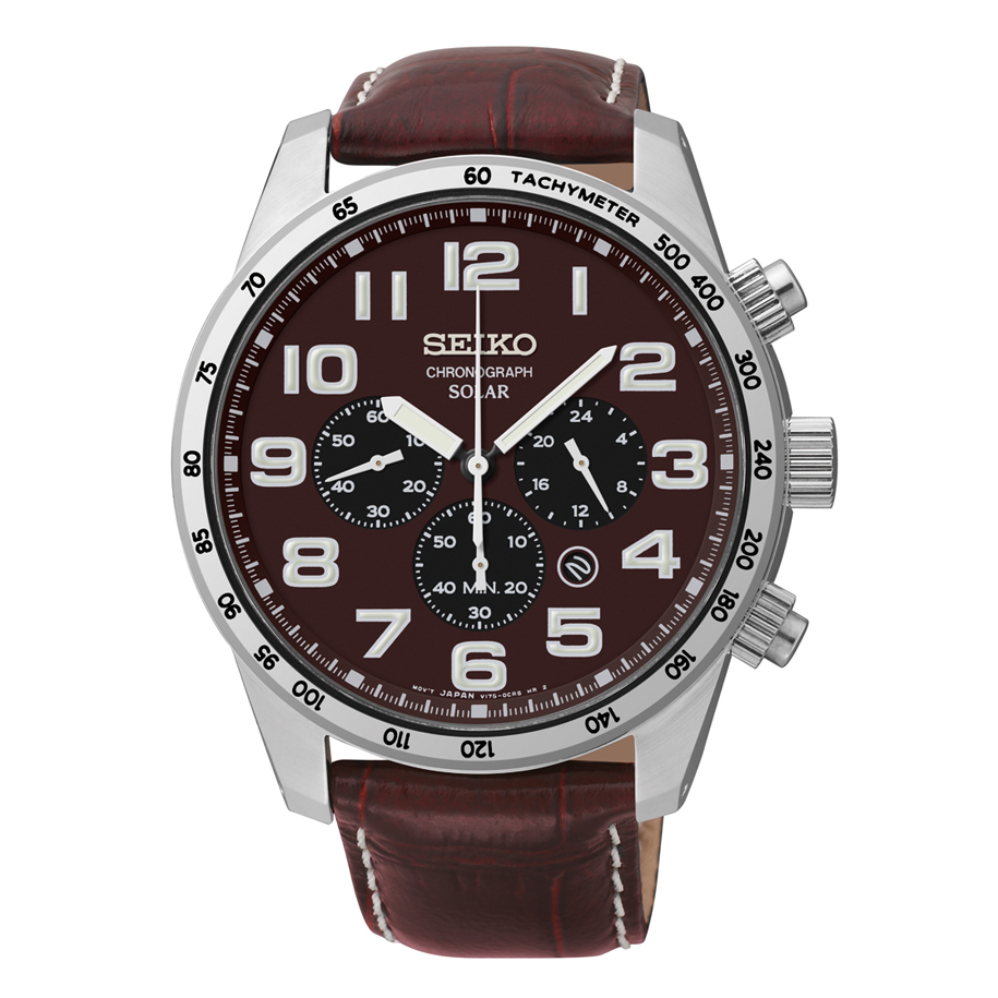 SSC227 Seiko Men's Brown Dial Solar Chronograph Brown Leather Watch