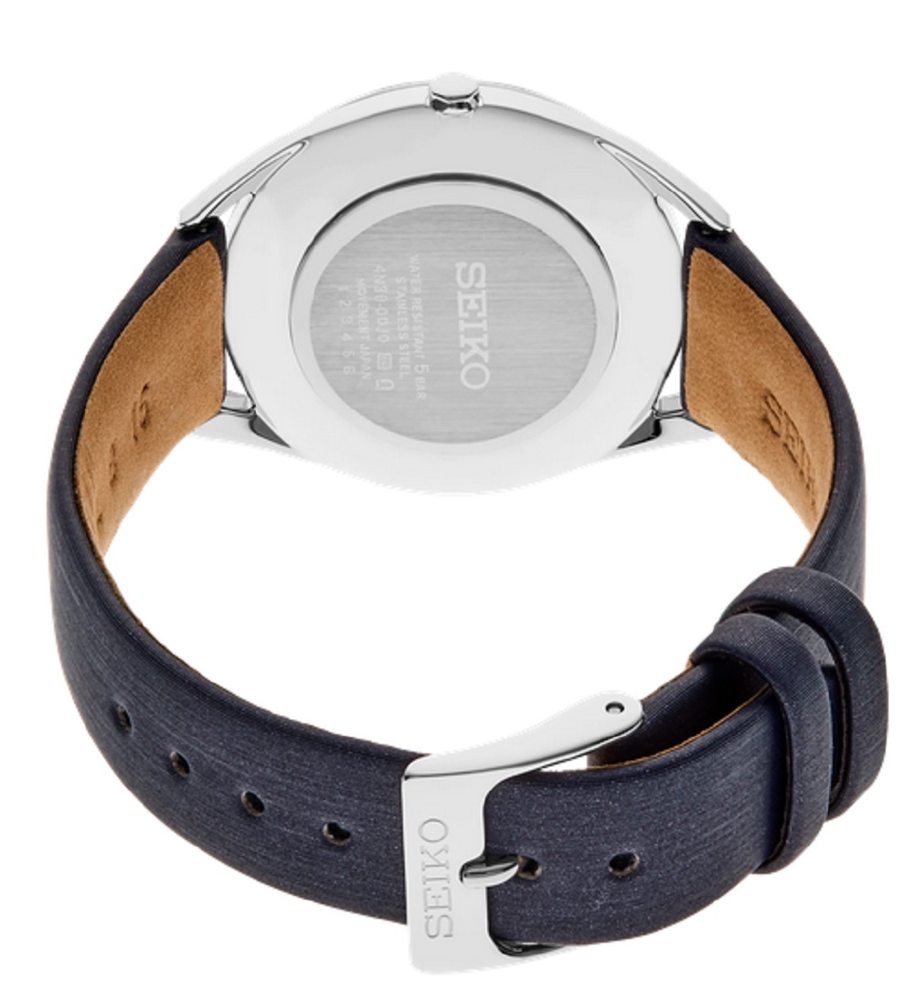 Seiko Womens Essentials Collection White Quartz Dial Blue Satin Finish Faux Leather Strap Watch