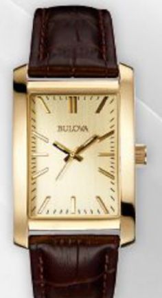 97A112 Bulova Mens Corporate Collection Gold Watch w/ Dark Brown Leather Strap