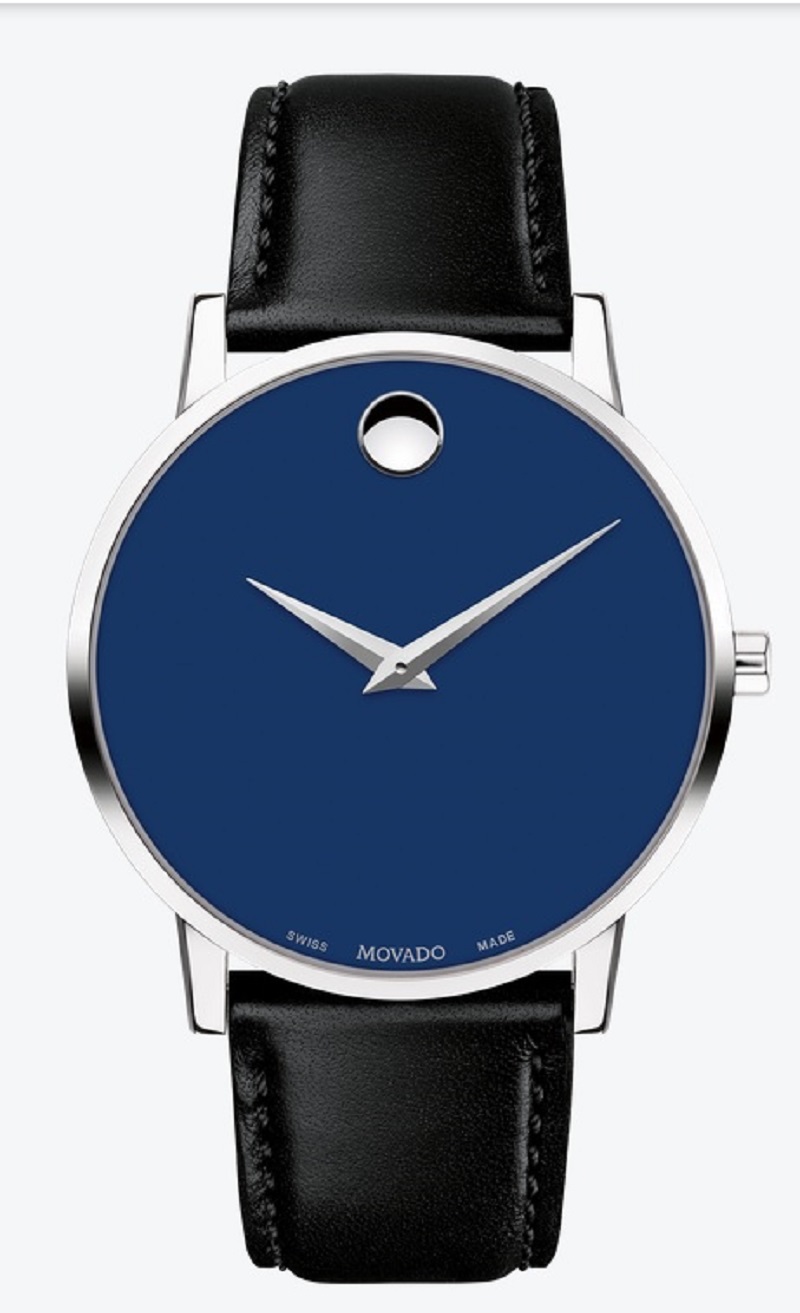 Movado Men's Classic Museum Blue Dial Black Calfskin Strap