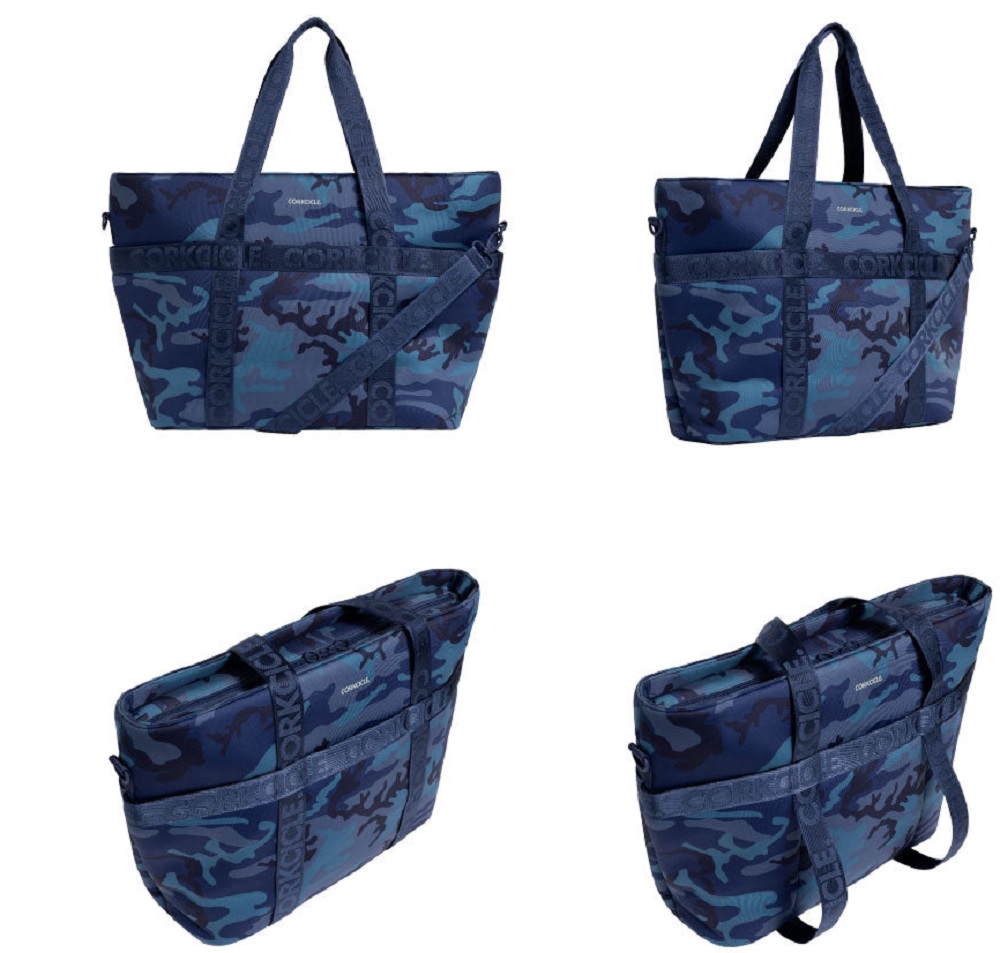 Corkcicle Estelle Camouflage Navy Blue Neoprene Tote