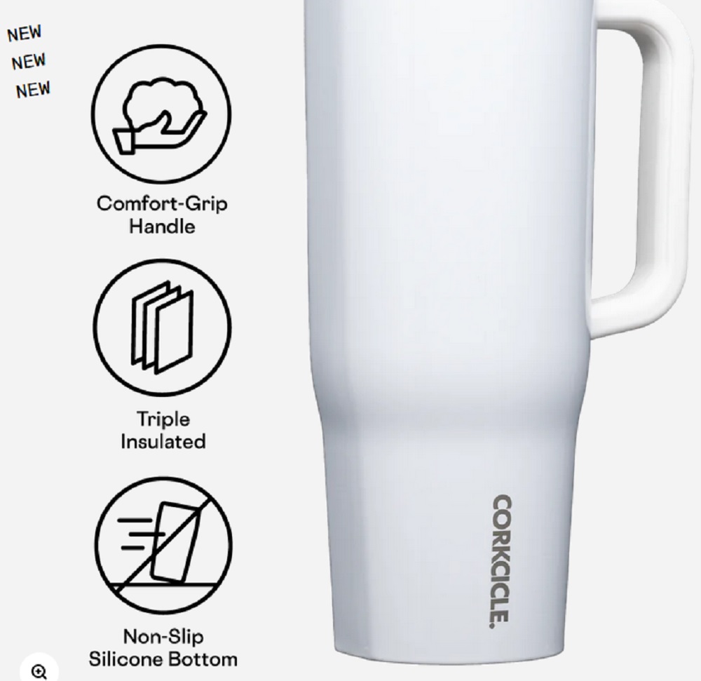 Corkcicle 40oz. Gloss White Cruiser Insulated Tumbler with Handle