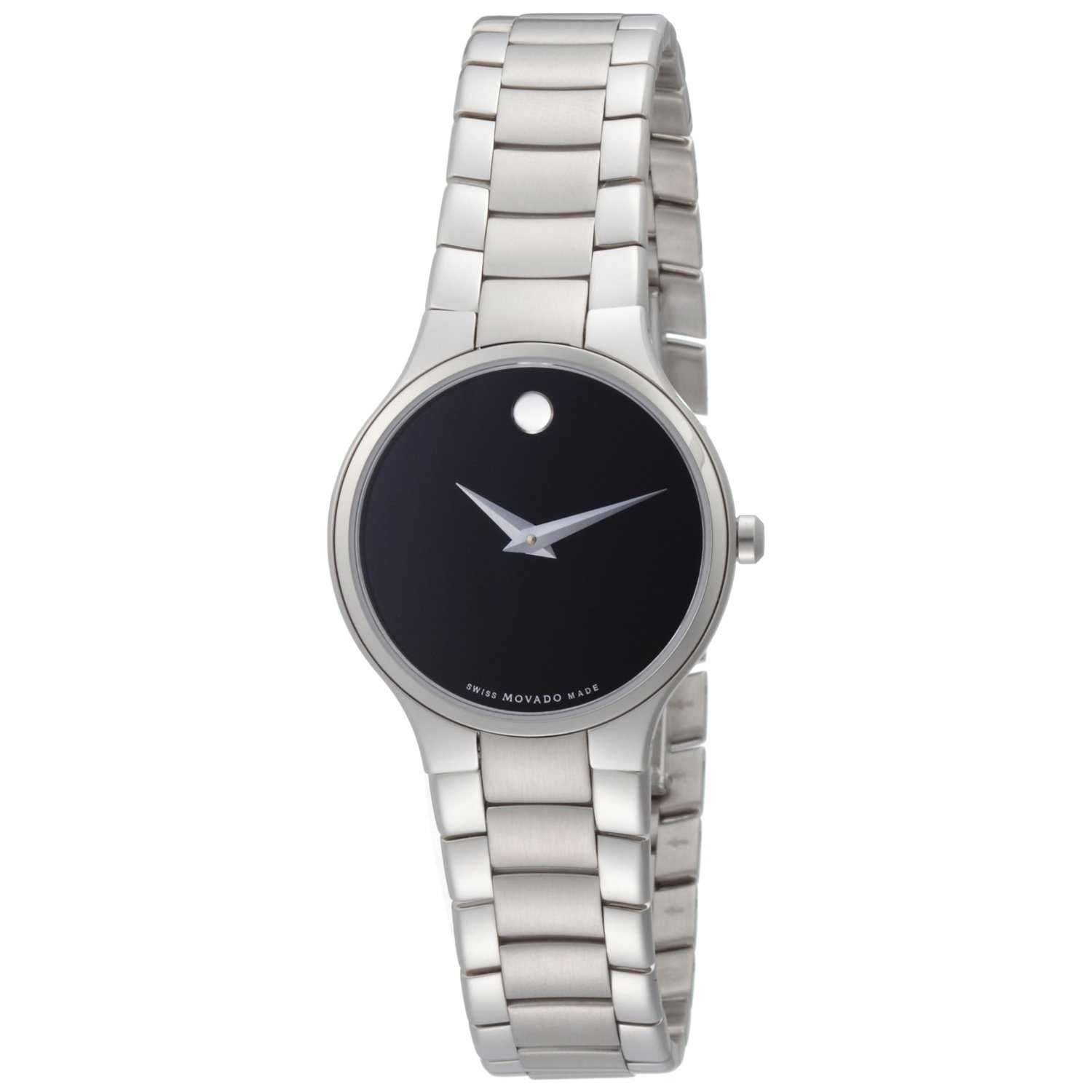 0606383 Movado Women's Serio Stainless-Steel Black Round Dial Watch