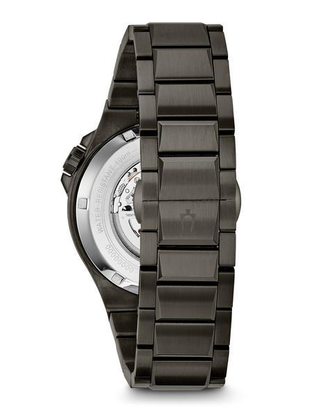 Bulova Mens Automatic Skeletonized Black Dial Gray Ion-Plated Stainless Steel Watch