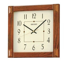 Seiko 13" Square Medium Brown Wood Wall Clock