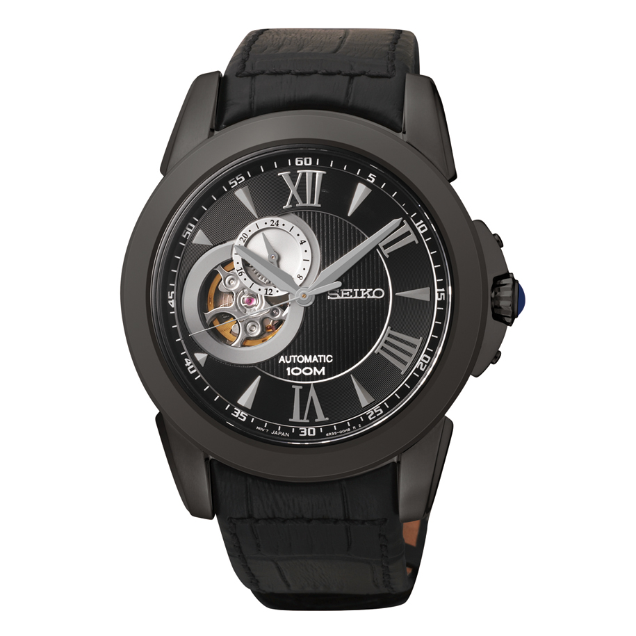 SSA243 Seiko Men's Premier Automatic Black Dial Black Leather Watch