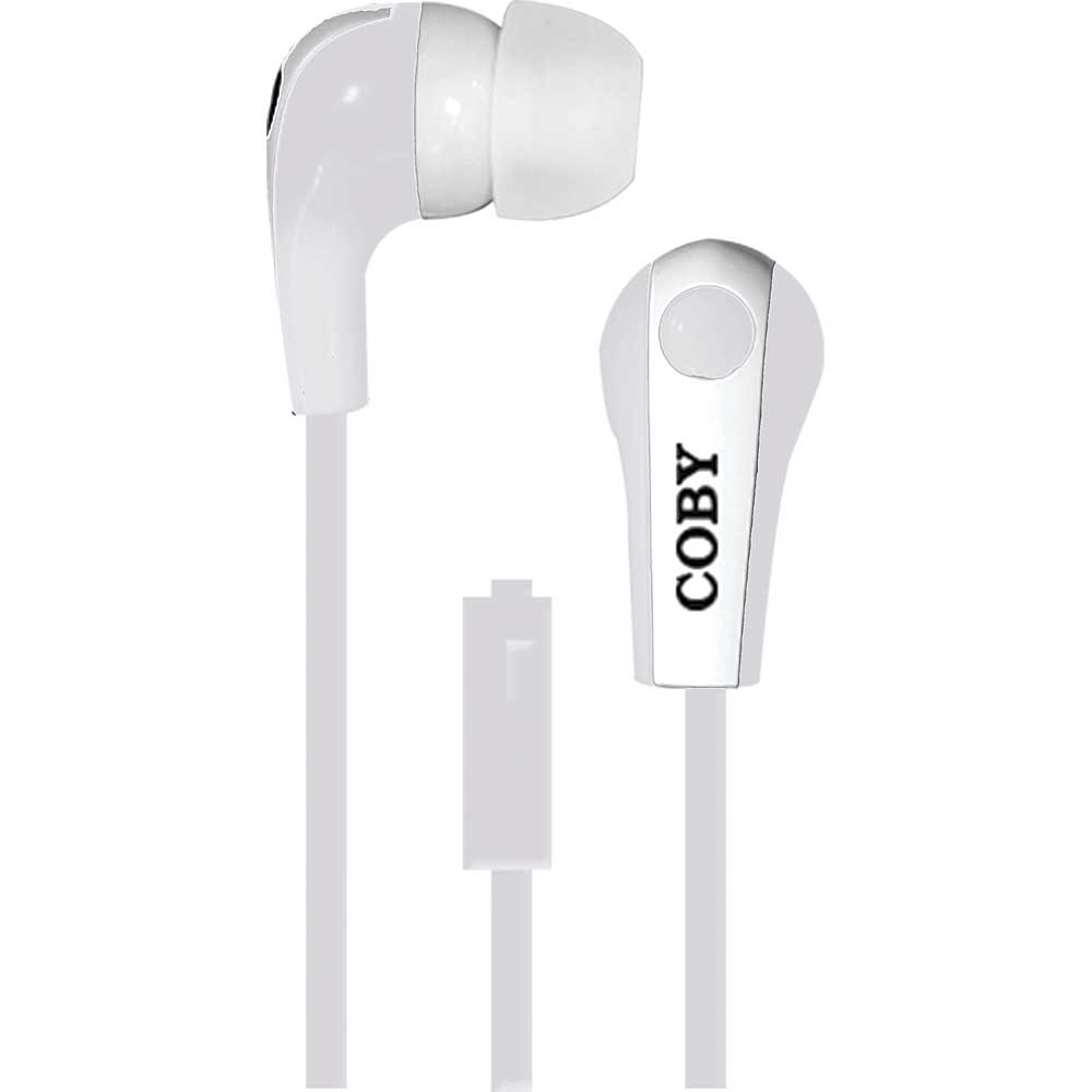 CVE-113 Coby Tangle-Free Flat Cable Stereo Earbuds w/Mic