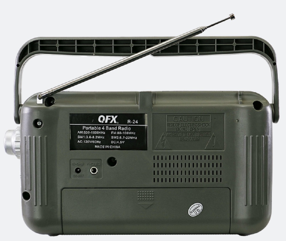 QFX PORTABLE 4-BAND AM/FM/SW1/SW2 RADIO WITH HEADPHONE OUTPUT