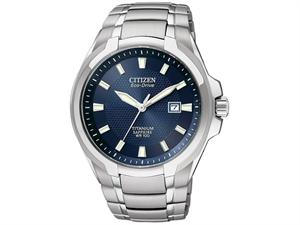 BM7170-53L Citizen Mens Eco-Drive Silver-Tone Titanium Bracelet Blue Dial Watch
