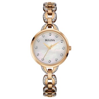 Bulova Womens Crystal Accented Mother-of-Pearl Dial Watch