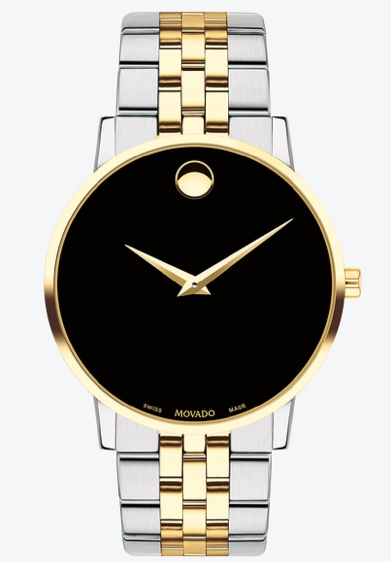 MOVADO Classic Museum Quartz Black Dial Mens Two-Tone Stainless Steel Watch