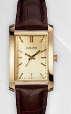 97L143 Bulova Ladies Corporate Collection Gold Watch w/ Dark Brown Leather Strap