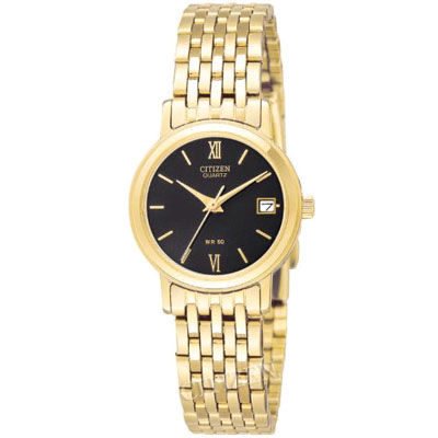 EU2502-51E Citizen Ladies Gold Tone Black Quartz Dial Watch