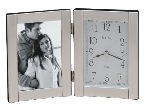 B1275 Bulova Forte II Brushed Aluminum Picture Frame & Quartz Clock