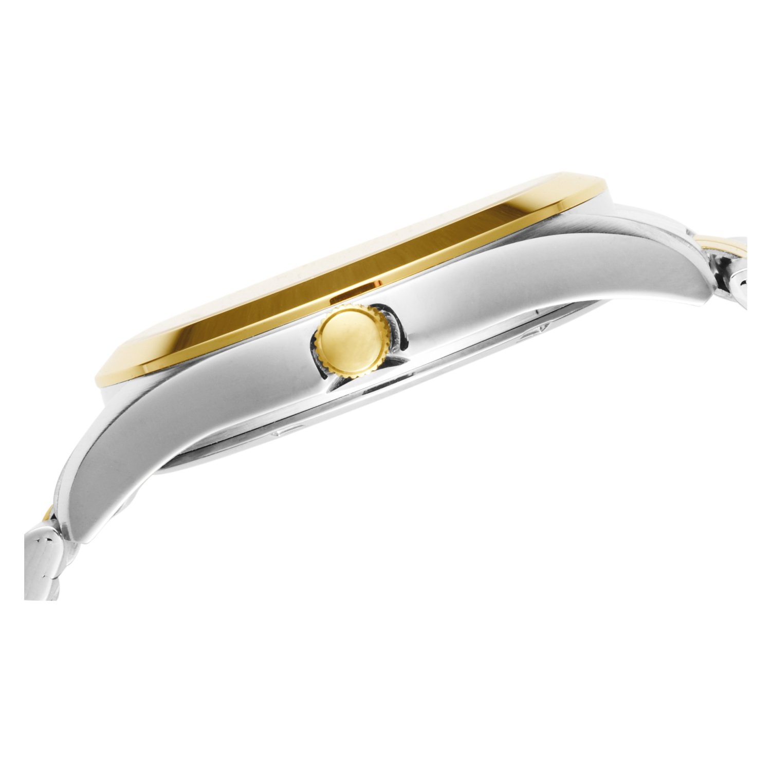 45A08 Caravelle By Bulova Men's bracelet watch with silver patterned dial with gilt markers