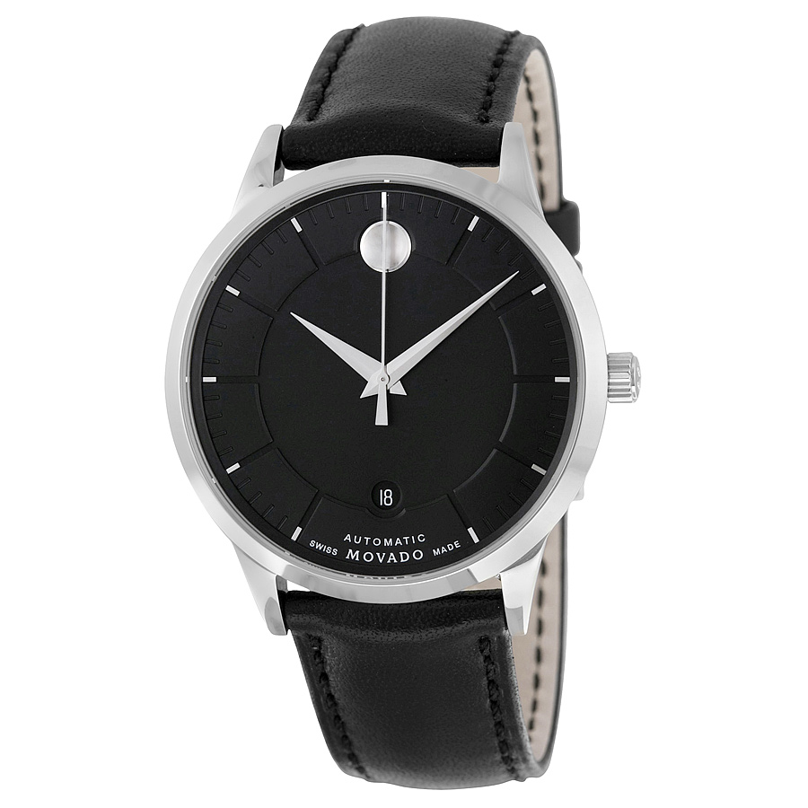 0606873 Automatic Black Dial Black Leather Men's Watch