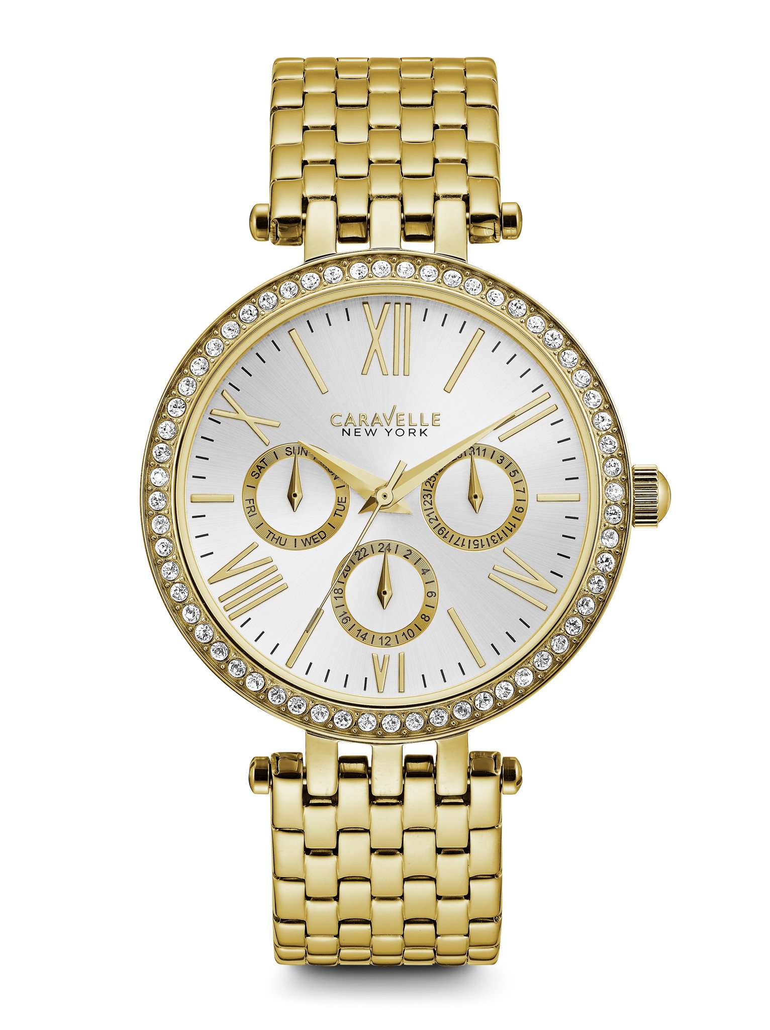 44N109 Caravelle New York by Bulova Ladies Crystal Silver Chronograph Dial Yellow Gold Stainless Steel Watch