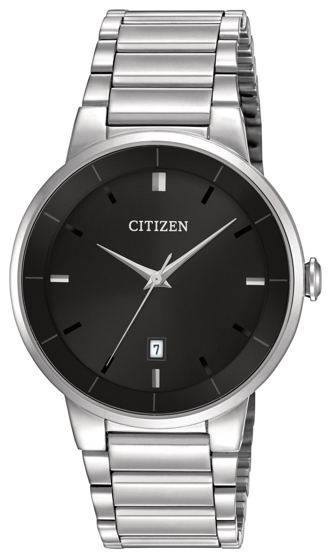 Citizen Mens Black Quartz Dial Stainless Steel Bracelet  Watch