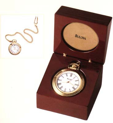B2662 Bulova Ashton - Convertible Desk Clock Pocket Watch in Wood Box