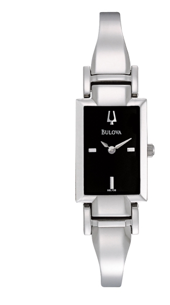 Bulova Ladies Rectangular Black Enamel Dial with Bangle Bracelet Watch