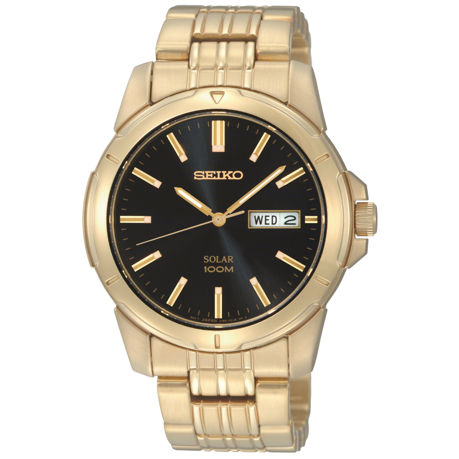 SNE100 Seiko Men's Gold Tone Black Dial Solar Powered Watch
