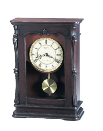 B1909 Bulova Abbeville Antique Wiped Walnut Clock w/ Dual Chime Movement