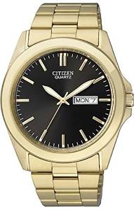 Mens Quartz Black Dial Gold-Tone Stainless Steel Bracelet Watch