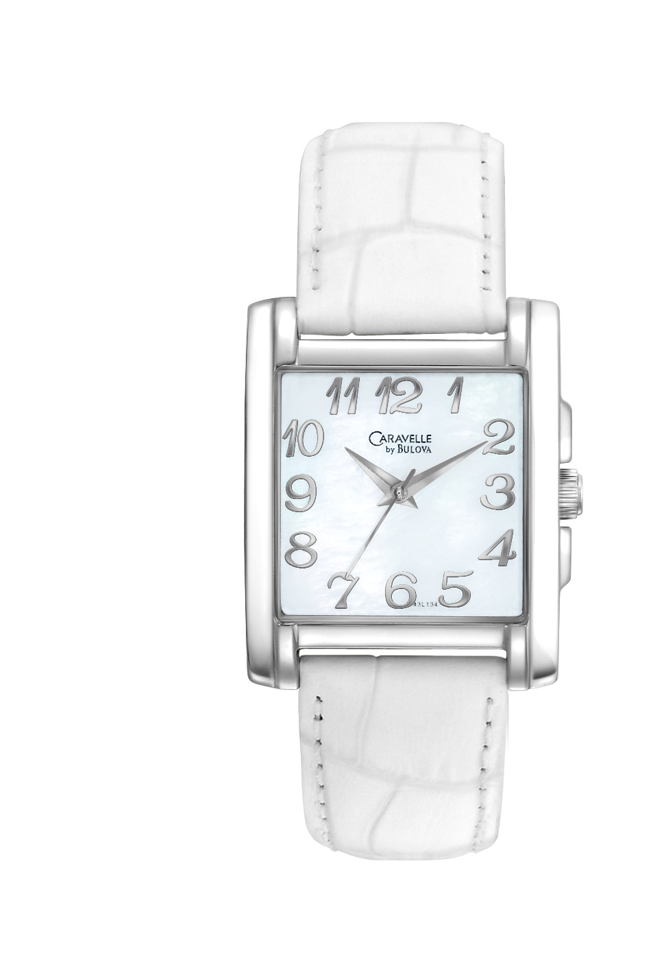 43L134 Caravelle By Bulova Ladies Rectangular White Mother-of-Pearl Dial Watch
