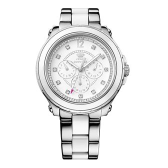 1901130 Juicy Couture Ladies Chronograph Pedigree. SS Case. White Polycarbonate Bezel. 