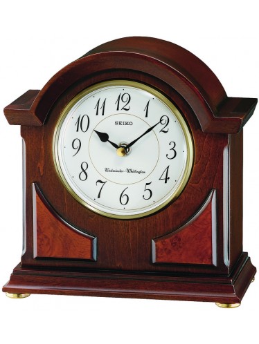 Seiko Sayo Brown Wooden Mantle White Dial Clock