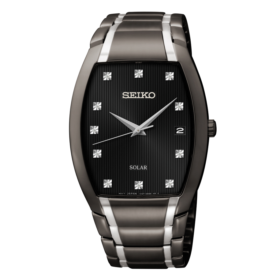 SNE335 Seiko Men's Black Ion Finish Diamond Dial Solar Dress Watch