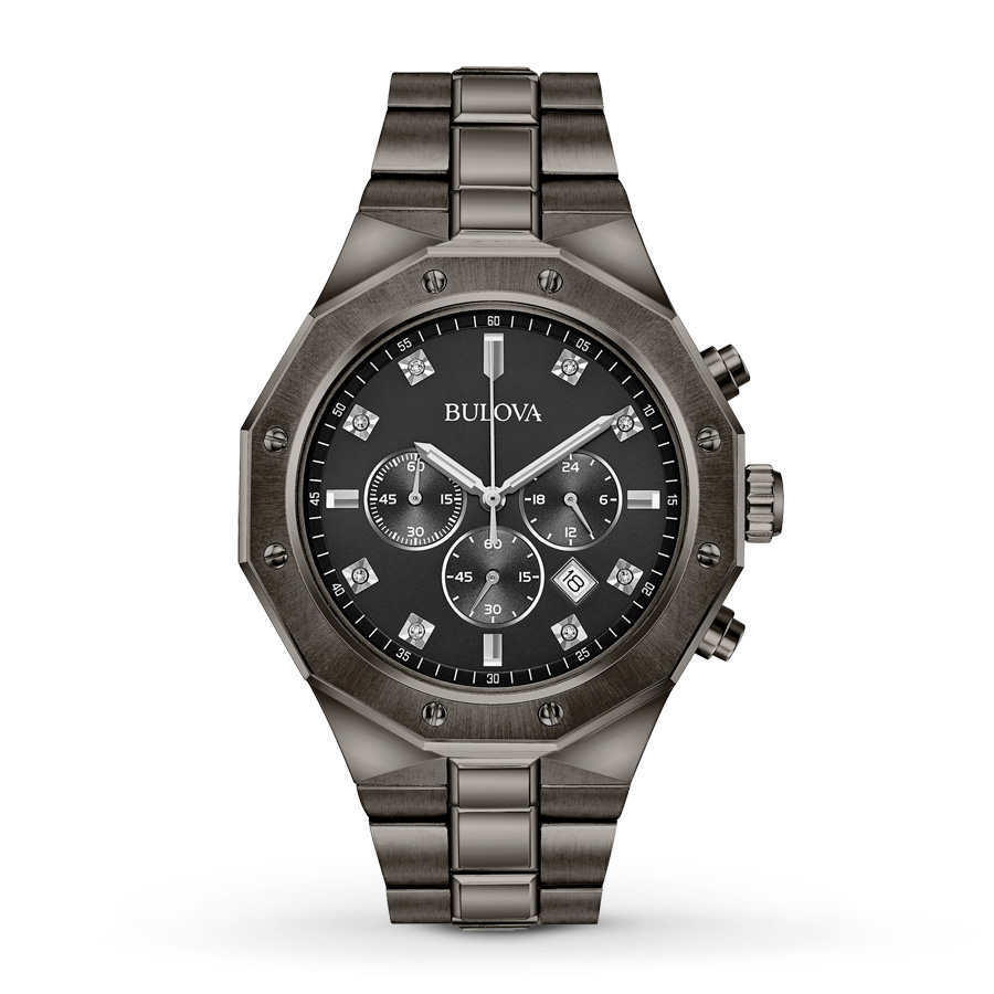 Bulova Mens Black Chronograph Dial Watch With Diamonds