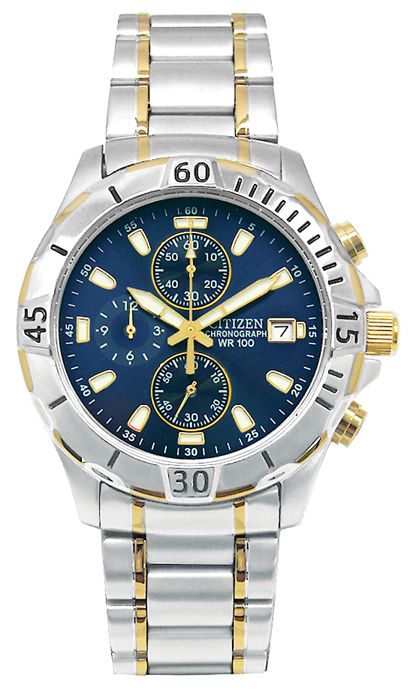 Citizen Mens Two-tone Chronograph Bracelet Watch with Blue Dial