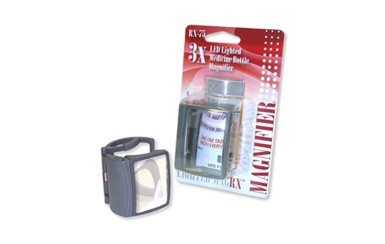 RX-75 Lighted MagRX 3x power clip-on Magnifier designed to fit on most standard prescription bottles.