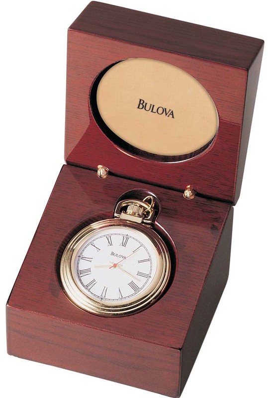 B2662 Bulova Ashton - Convertible Desk Clock Pocket Watch in Wood Box